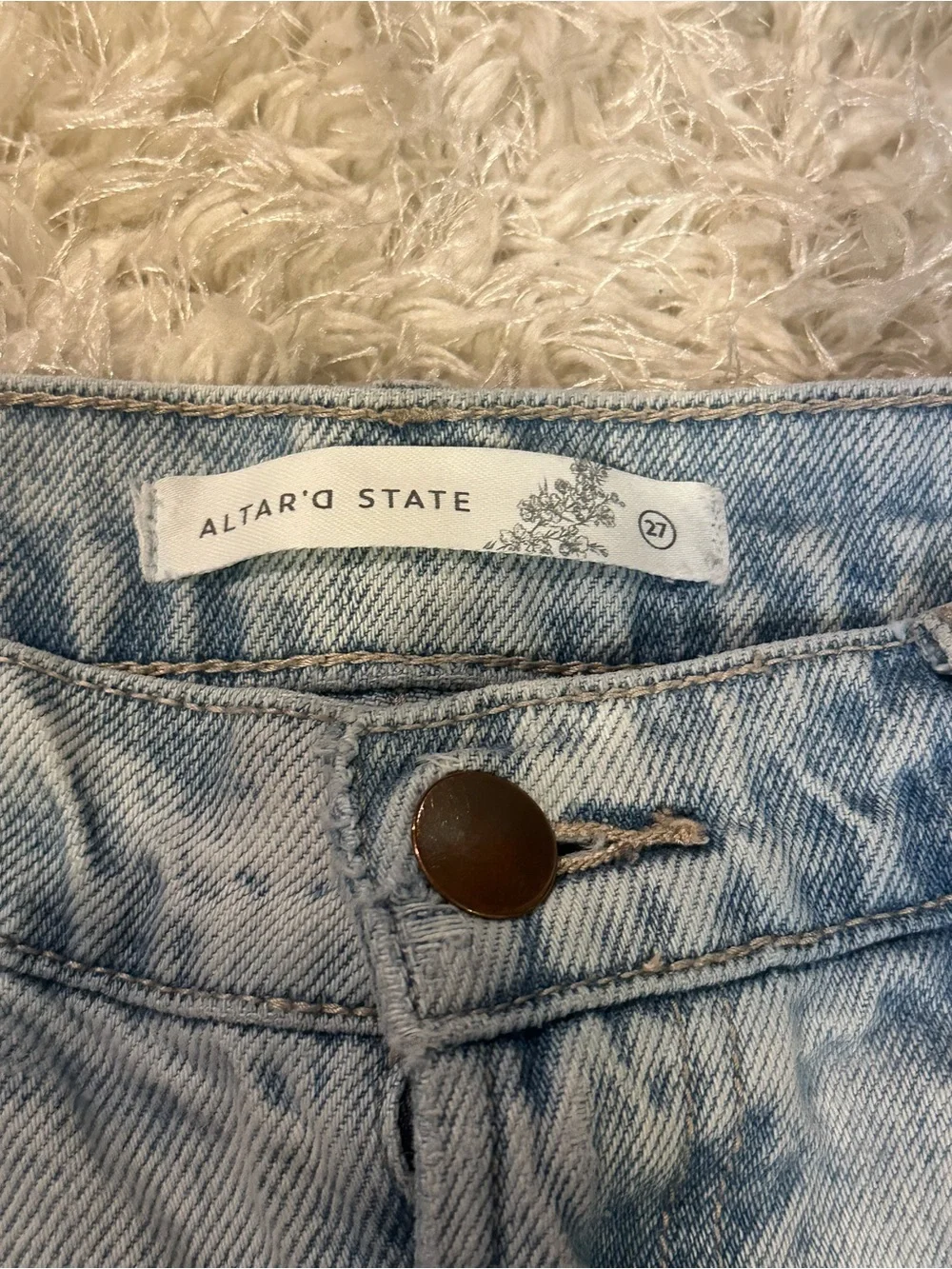 Altar'd State Light Blue Distressed Wide Leg Jeans 100% Cotton - Size 27